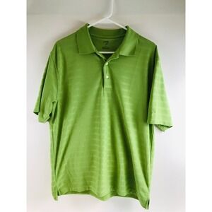 Links Edition Golf Polo Shirt Men's Size L Green Striped Short Sleeve Collared